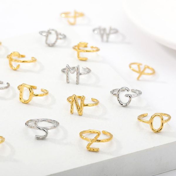 

wedding rings cute thread initial letter ring for men women gold stainless steel couple finger vintage jewelry gifts bague, Slivery;golden