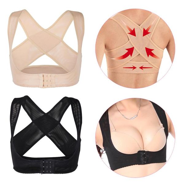 

adujustbable women chest posture corrector support belt body shaper corset shoulder brace for health care drop back, Black;blue