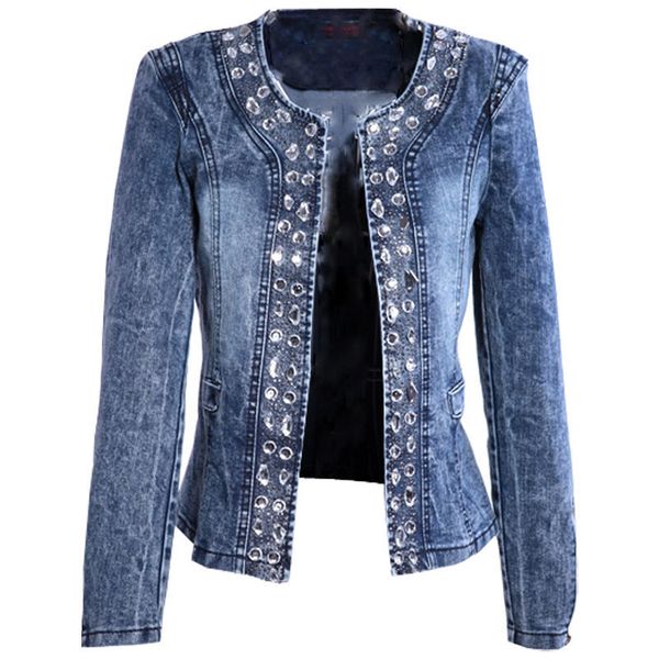 

denim jeans jackets women chaquette mujer fall female jacket thin crystal short plus size s-4xl wj920 7s84, Black;brown
