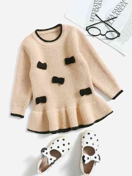 

baby bow decor ruffle hem sweater she, Blue