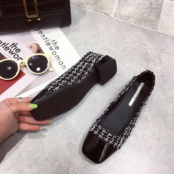 

2021 new spring and summer shallow mouth square head low heel thick with single shoes wild ins fairy, Black