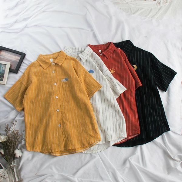 

summer blouse women kawaii weather embroidery ladies sweet striped shirt korean loose blusas mujer de moda 2021, White