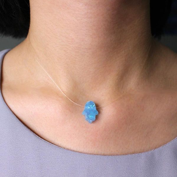 

fashion blue white crystal resin opal resin hand invisible fish line necklace pendant necklace women choker jewelry gift, Golden;silver