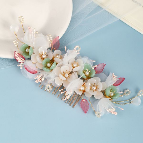 

handmade crystal pearls flower combs traditional chinese pins clips headbands for women bride wedding hair jewelry, Slivery;golden