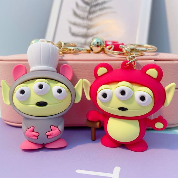 

2021 fashion keychain wanghong creative cartoon cute three eyed monster key chain couple gift fashion bag car pendant doll, Silver