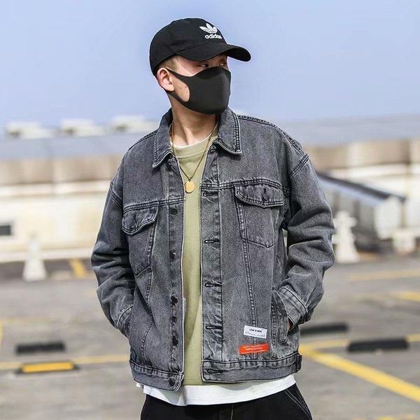 

men's jackets safari denim jacket men turn-down collar high street single breasted casual loose and handsome clothes, Black;brown