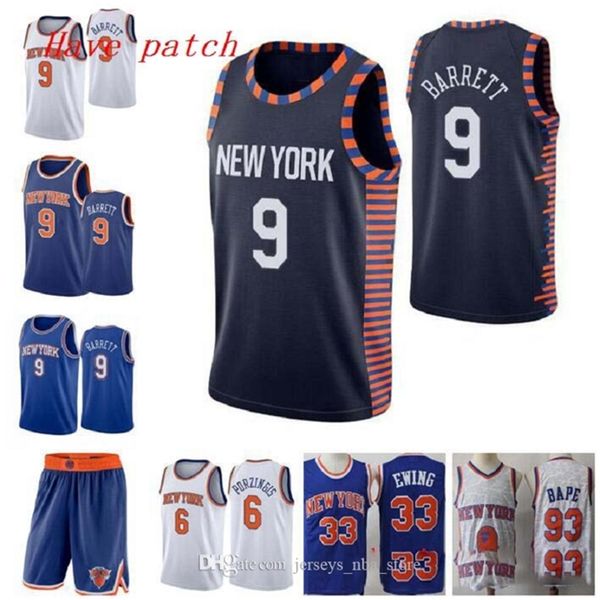 

2020 men basketball new\ryork\rknicks\r9 rj\rbarrett 6 porzingis 33 ewing city swingman sleeveless jersey pant 07, Black