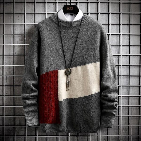 

men's sweaters patchwork round autumn fashion winter collar 2021 pullovers mens men casual long sleeve harajuku knitting sweater, White;black