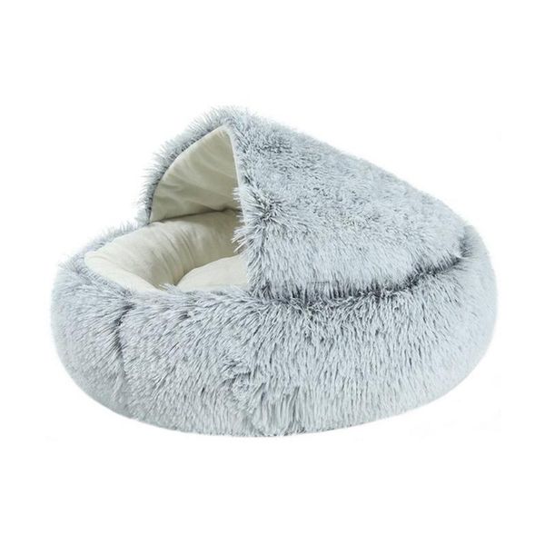 

pet dog cat bed round plush cat warm bed house soft long plush for small dogs for cats nest removable