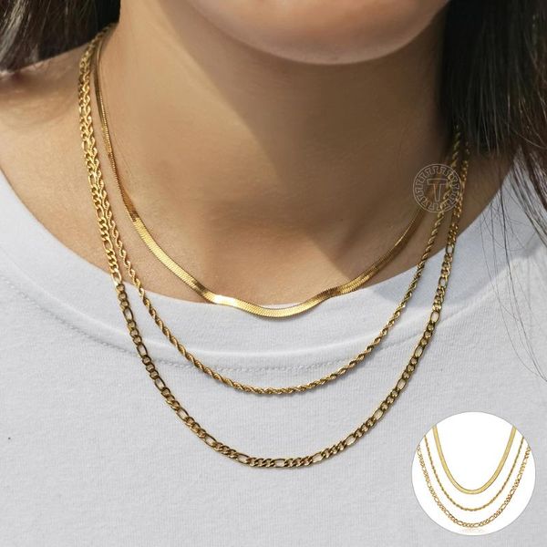 3 Stück Goldkette Halskette für Frauen Grils Fischgrätenseil Figaro Gliederkette Layered Halskette Trendy 2021 Schmuck DNF01