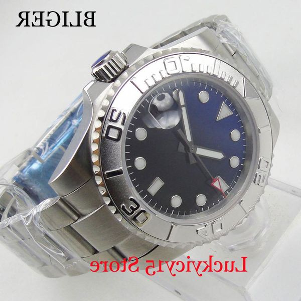 

bliger round business style sterile dial 40mm automatic men's watch date adjustment stainless steel bracelet, Slivery;brown