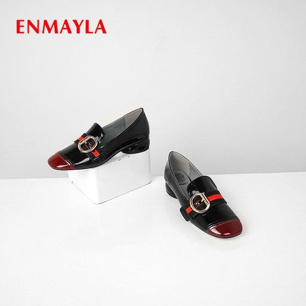 

dress shoes enmayla 2021 basic patent leather square toe wedding casual slip-on pumps women riband leisure 34-43, Black