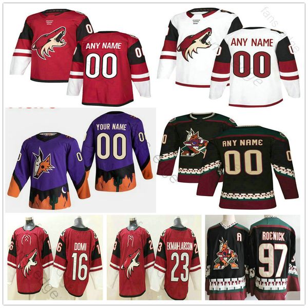 

custom men women kids arizona coyotes taylor hall christian dvorak max domi alex goligoski fischer barrett hayton conor garland jerseys, Black;red