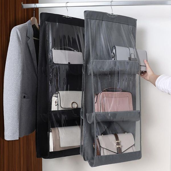 

6 pocket hanging handbag organizer wardrobe closet transparent storage bag