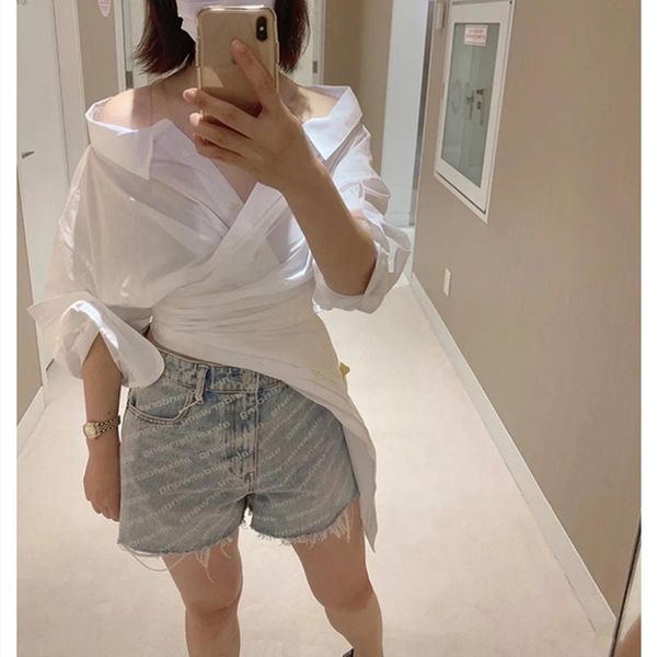 

women's blouses & shirts 2021 early autumn irregular pleated ladies slim fashion patchwork with buttons, White