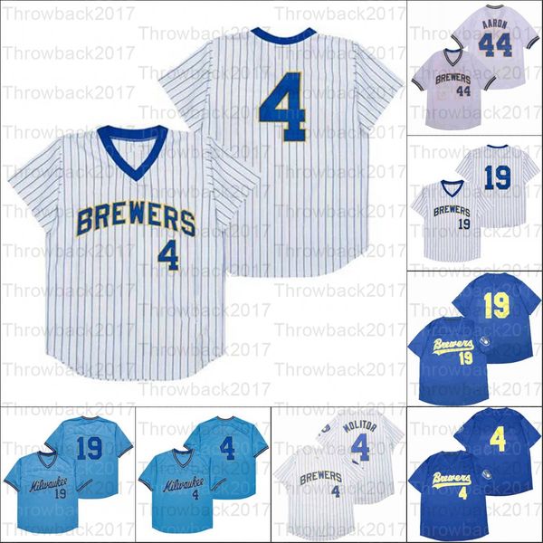 

retro baseball 1982 home jersey 4 molitor 44 aaron blue white lightblue, Blue;black
