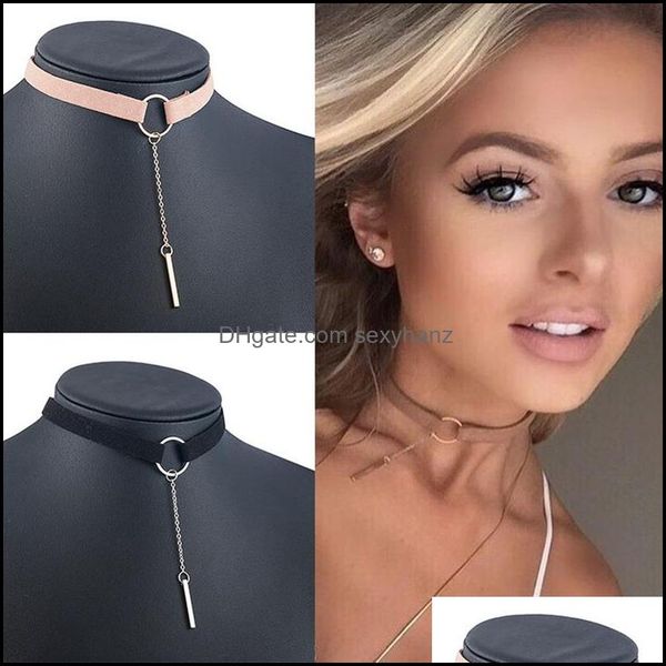 

pendant necklaces & pendants jewelry punk fashion 4 colors leather choker necklace gold color geometry with round collar for women girls dro, Silver