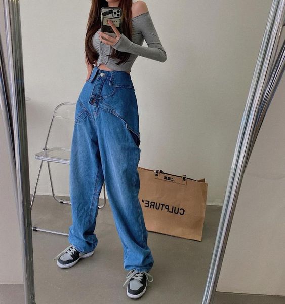 

women's jeans blue women faux two pieces heram loose denim pants