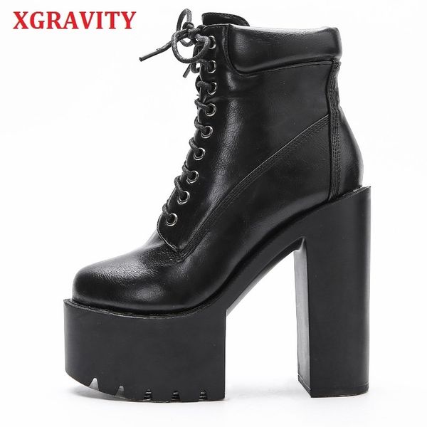

xgravity super high heel pumps woman boots fashion boots elegant female short ankle army boots comfortable lady shoes s066 210429, Black