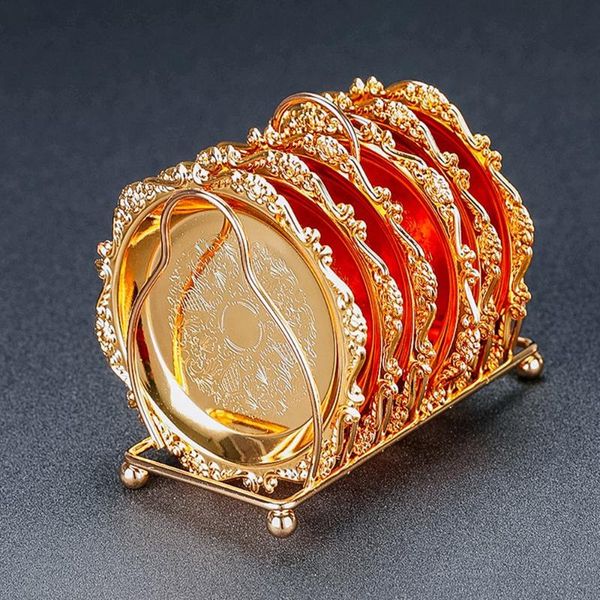 

mats & pads 6pcs metal cocktail coasters vintage zinc alloy gold silver plated placemat continental table decor kitchen bar accessories