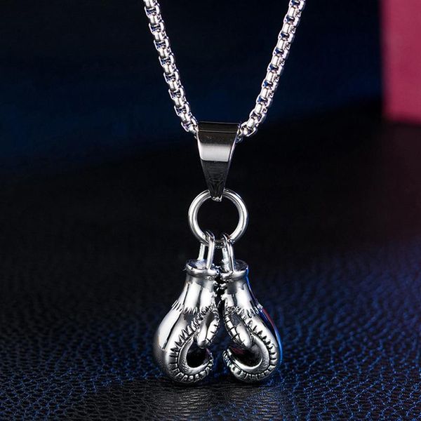 

necklace men boxing gloves pendant stainless steel fashion sports necklace fashion gold jewelry on the neck wholesale, Silver