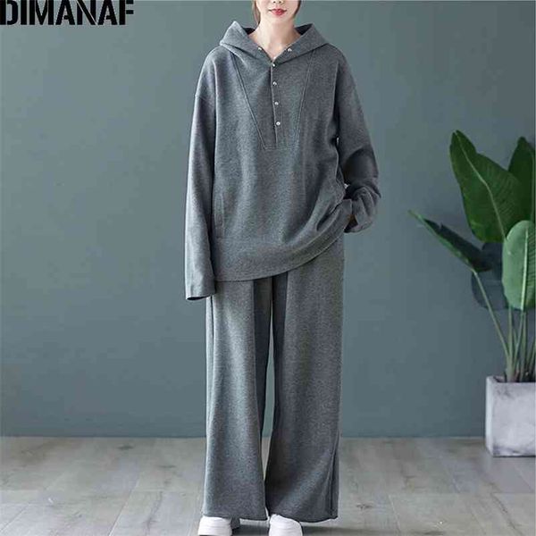 

plus size women sets suit cotton knitting thick basic lady hooded loose long pants female clothing autumn winter 210531, White