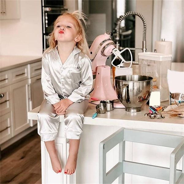 

pajamas 2021 children's home wear cotton silk clothing set two-piece fashion solid color1, Blue;red