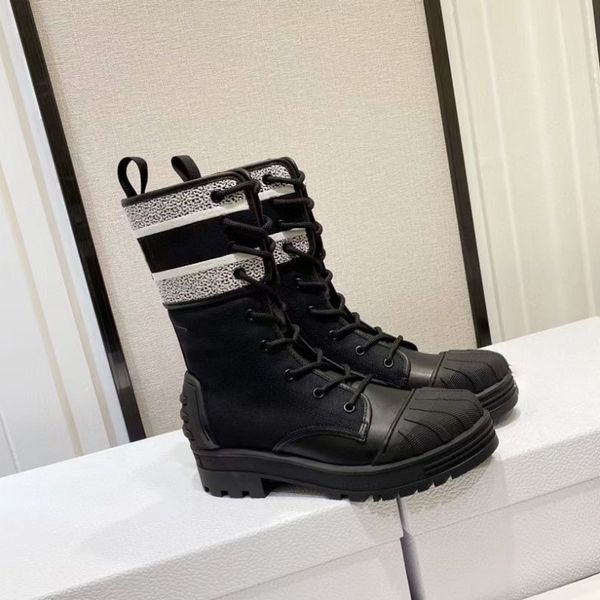 

black mid-calf ankle biker boots luxury designers for women shoes block low heel lace-up booties fabric d-major leather embroidered logo com