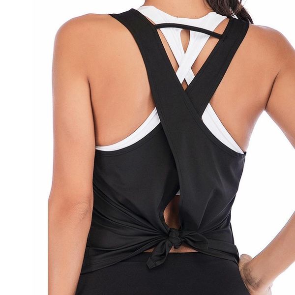 

yoga outfit tank solid color women 2021 v shape cross sports quick dry elastic fitness gym breathable sleeveless vest