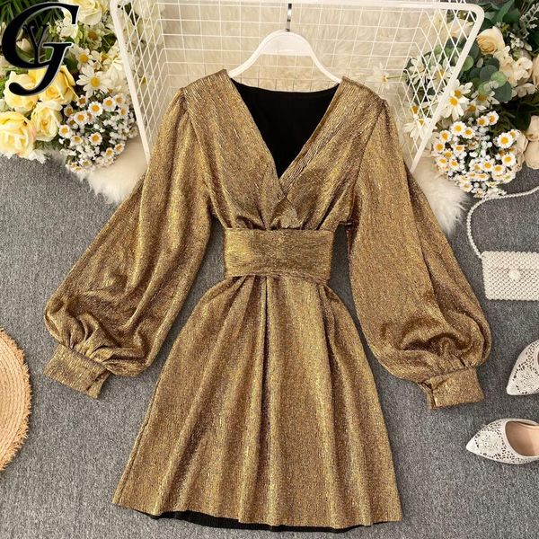 

casual dresses 2021 v-neck puff sleeve midi dress for women elegant solid slim waist high a line vestido de mujer robe femme, Black;gray