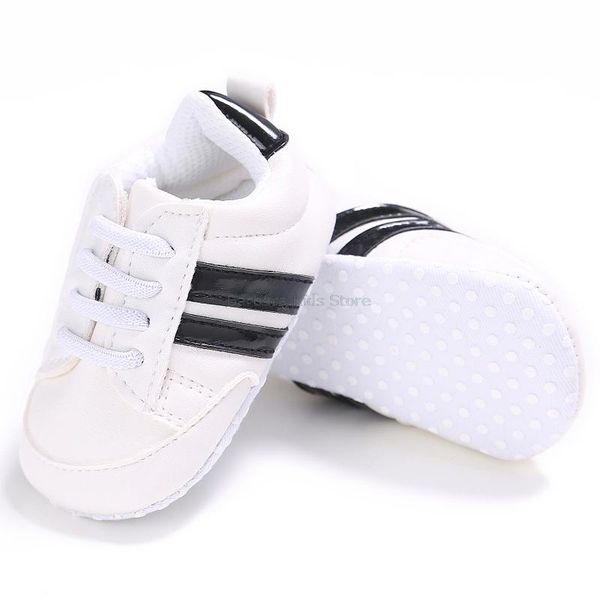 

first walkers baby shoes born boys sneaker girls striped kids toddlers lace up pu leather soft soles sneakers 0-18 months