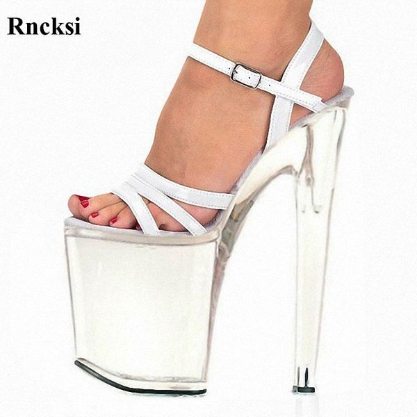 

rncksi new 20cm fashion transparent sandals set auger chain ultra slim heel sandals runway show shoes, Black