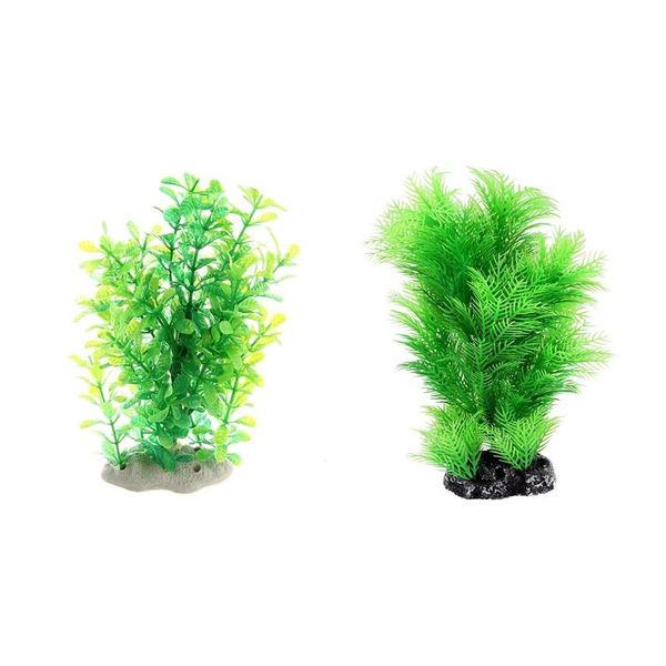 

2 pcs green fake plastic water plants for fish tank aquarium ornament, a & b