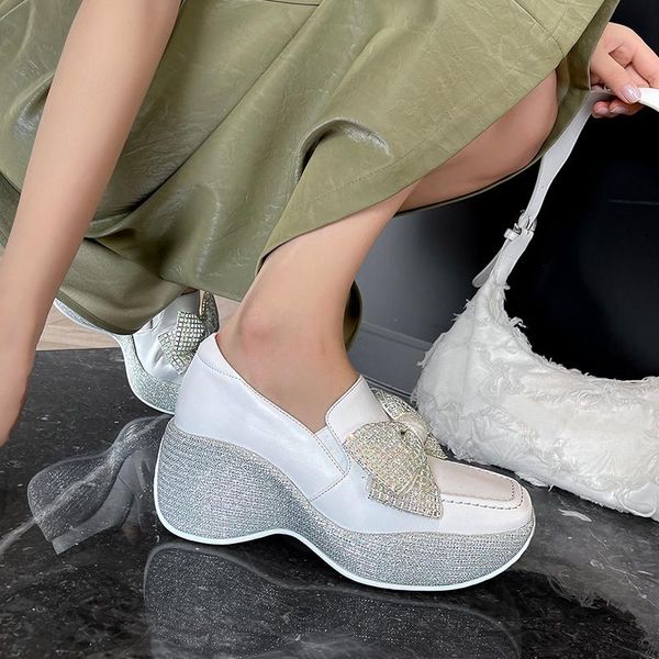 

dress shoes 2021 fashion women platform white square toe heels loafers party for wedges leather designer, Black