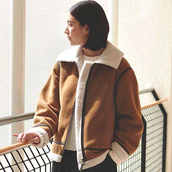 

2021 faux lamb wool vintage camel woman jacket coat turn-down collar zip up solid autumn winter outerwear new elegant simple brand k4dt, Black;brown