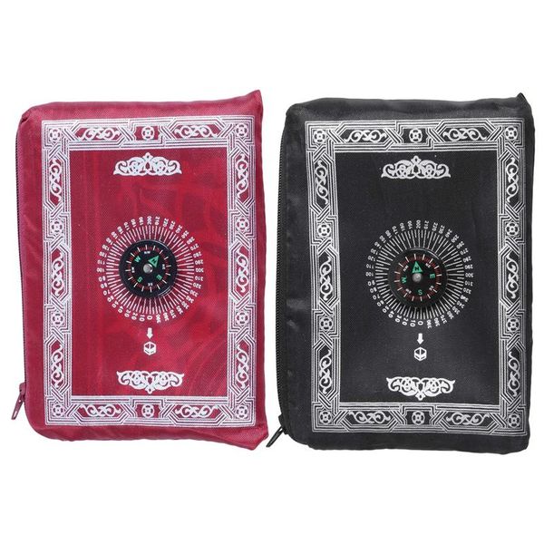

evening bags 2 set ramadan islamic and muslim travel prayer mats,compass pocket size tote bags, 1 black & red