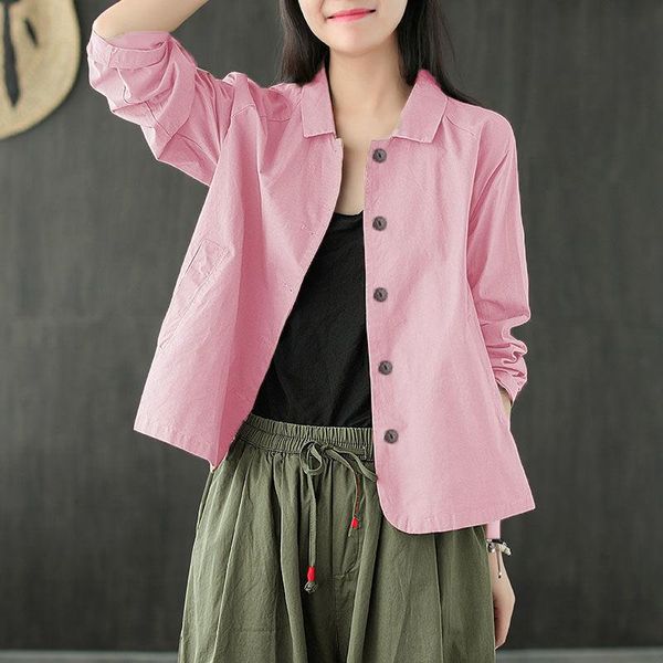 

women's jackets cotton linen shirt cardigan jacket women 2021 spring autumn retro loose sunscreen long-sleeved blouse, Black;brown