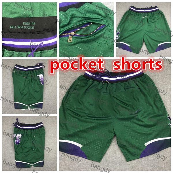 

just don men giannis antetokounmpo ray allen zipper pocket pants strap hip-hop teams name year id tags stitched embroidery basketball shorts, Black;red