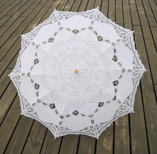 Einfarbig Party Spitze Regenschirm Sonnenschirme Sonne Baumwolle Stickerei Braut Hochzeit Regenschirme weiße Farben erhältlich SN3008