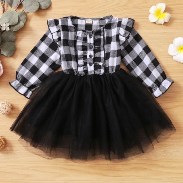 

girl's dresses little girl\u2021s casual long sleeve dress spring autumn fashion plaid mesh yarn stitching button a-line, Red;yellow