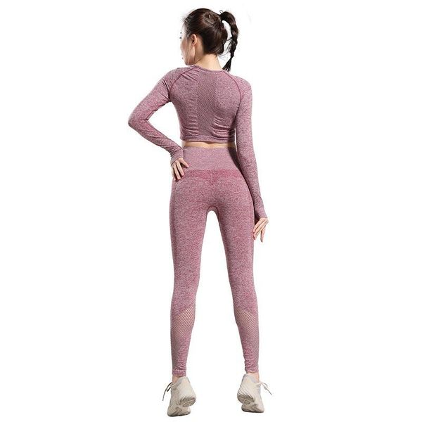 

yoga outfits suit autumn winter female high collar long sleeve waist hollow exercise fitness training jogging workout two piece set, White;red