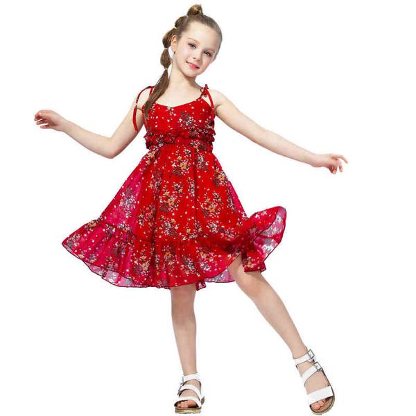 

new summer cute girl fluffy red floral bohemian dress toddler child kids baby dress sleeveless sling tutu colorful sundress g1215, Red;yellow