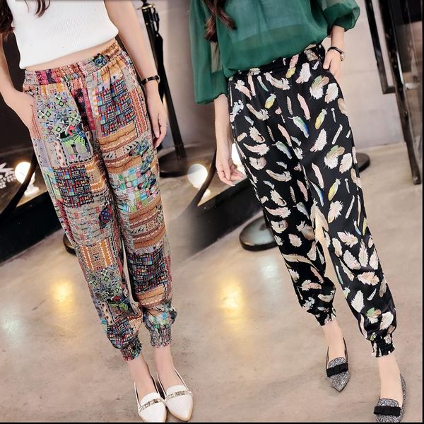 

2021 new arrive women chiffon harem pant female loose comfy ethnic boho beach sunscreen pants plus size lady thin trouser, Black;white