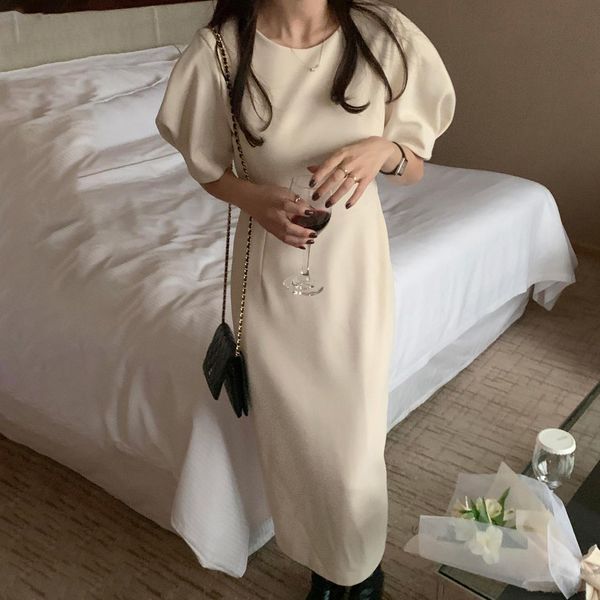 

2021 women summer new office lady sleeve high waist midi solid white black vbue