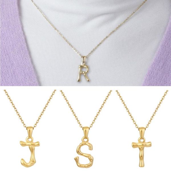 

pendant necklaces a-z 26 initials necklace for women family friends gold stainless steel bamboo alphabet letter name jewelry, Silver