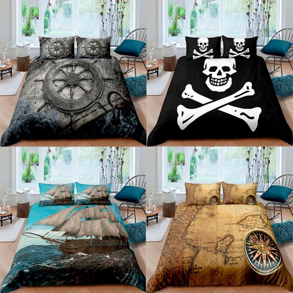 

new creativity 3d printed duvet skull big ship navigation pattern bedding set soft quilt set duvet cover pillowcas multi size