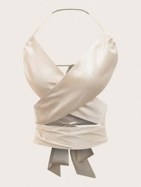

open back lace up halter u7bj#, White