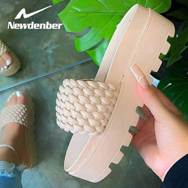 

slippers thick platform women beach slipper woven shoes anti-slip slides ladies summer muffin heel sports leisure, Black