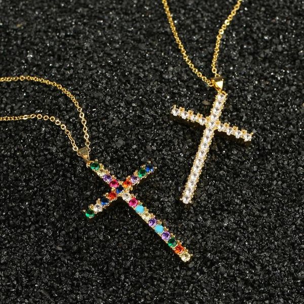 

pendant necklaces shinny zircon cross necklace for women choker rhinestone collares gold chain jewelry gift bijoux femme, Silver