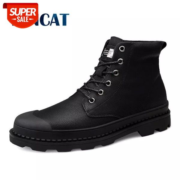 

vancat genuine leather men boots winter waterproof ankle boots riding outdoor working snow men shoes #ob0u